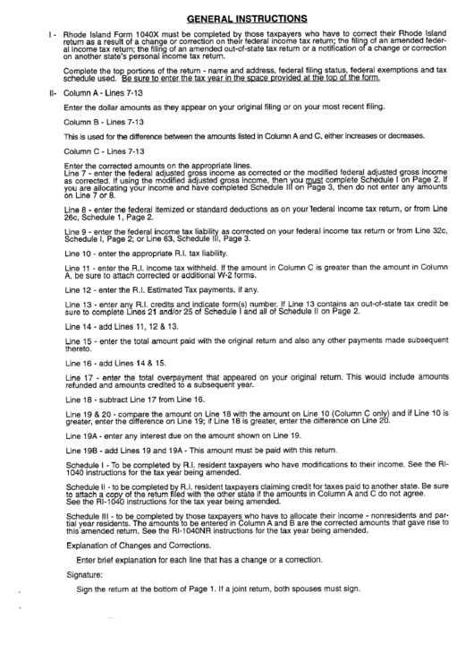 Form 1040x - General Instructions Sheet Printable pdf