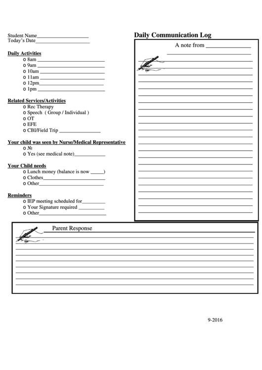 Daily Communication Log Printable pdf