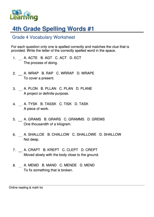 Math Vocabulary Word Worksheet