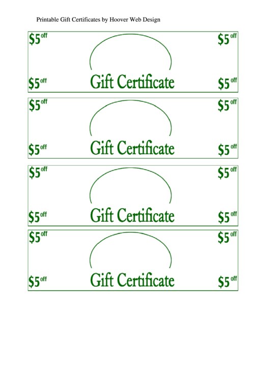 5 Dollars Gift Certificate Printable pdf