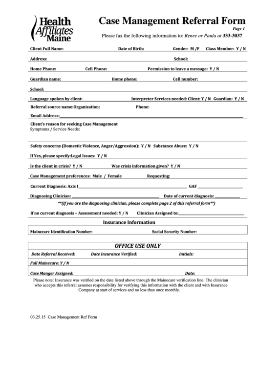 Case Management Referral Form Printable pdf