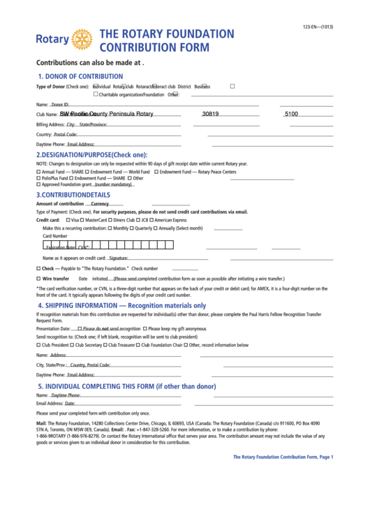 Form 123-en - The Rotary Foundation Contribution Form