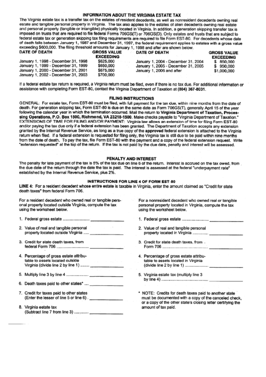 Virginia Estate Tax Instructions printable pdf download