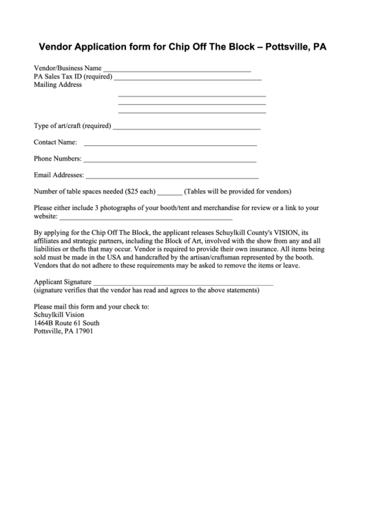 Vendor Application Form For Chip Off The Block Printable pdf