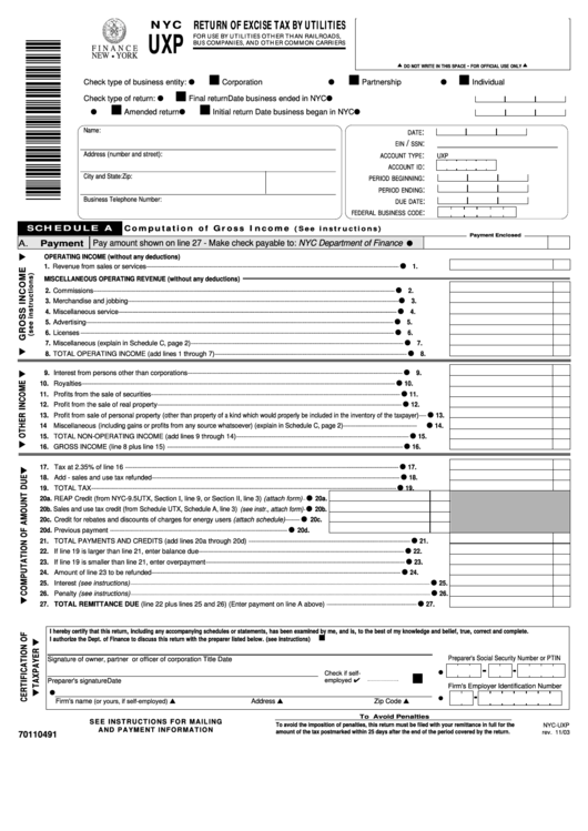 Form Nyc Uxp - Return Of Excise Tax By Utilities Printable pdf