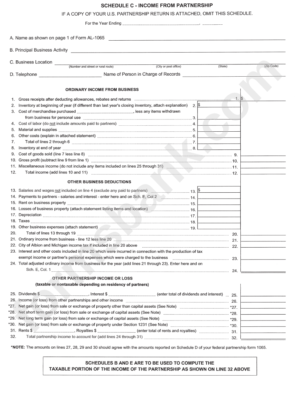 Form Al-1065 - Albion Partnership Income Tax Return - 2003