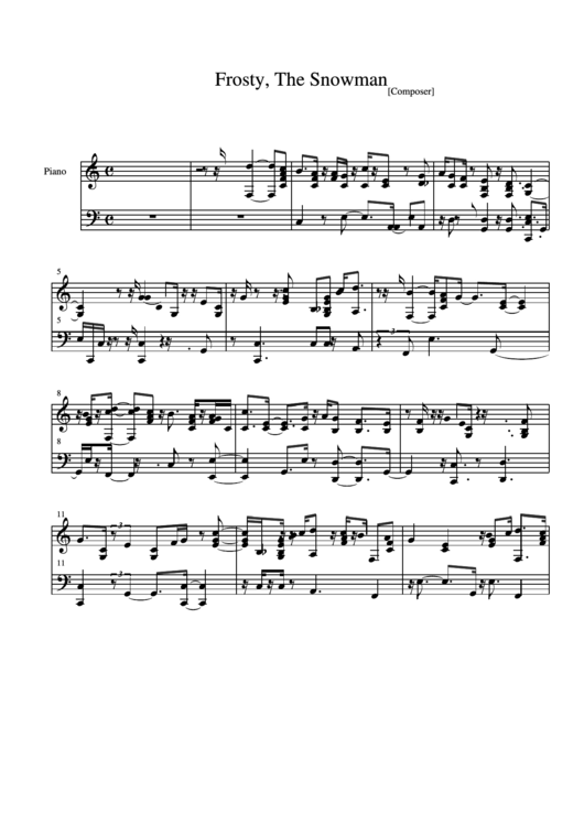 Frosty, The Snowman - Piano Sheet Music Printable pdf