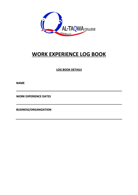 Work Experience Log Book Printable pdf