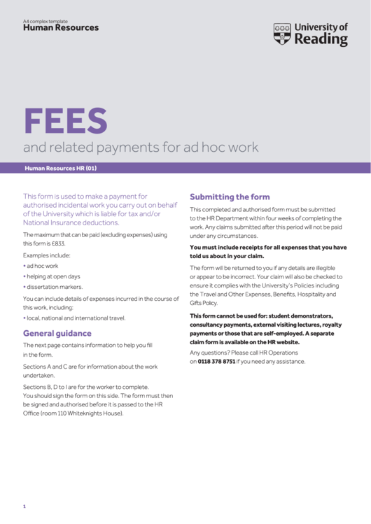 Form Hr 01- Application Form - Fees And Related Payments Printable pdf