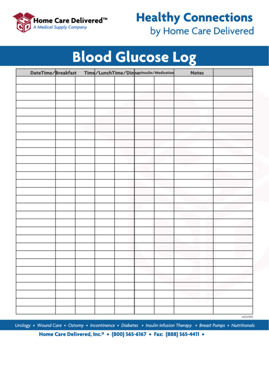 Blood Glucose Log Printable pdf