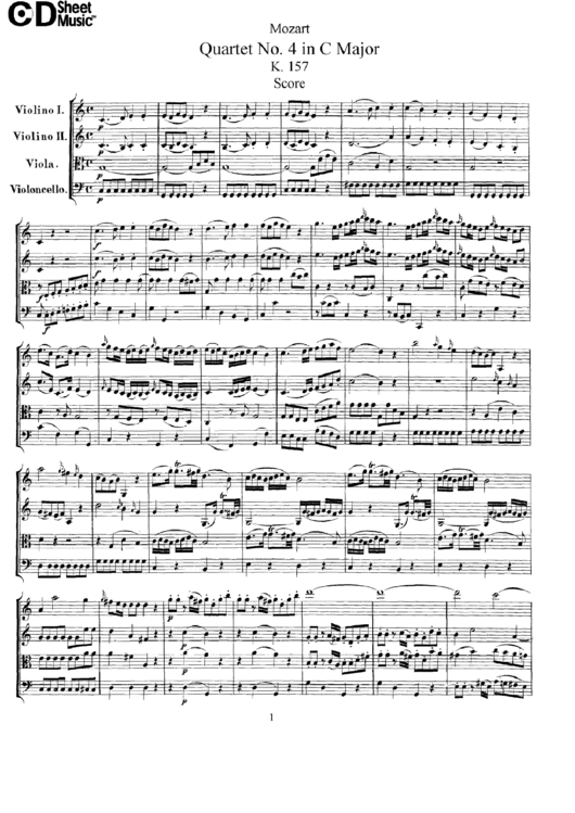 Mozart - Quarter No. 4 In C Major K. 157 - Sheet Music Printable pdf