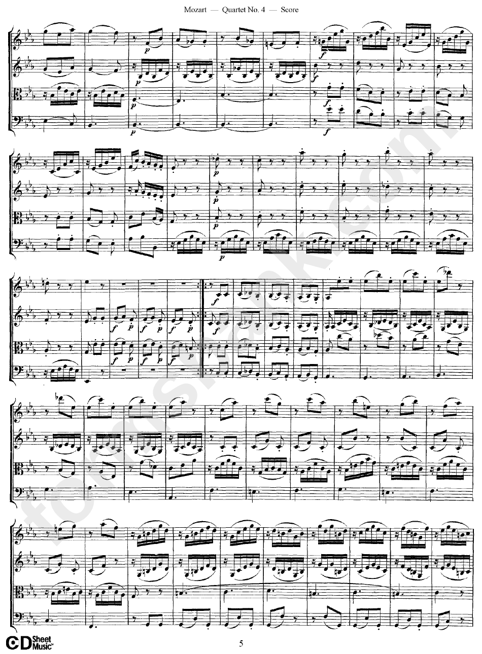 Mozart - Quarter No. 4 In C Major K. 157 - Sheet Music