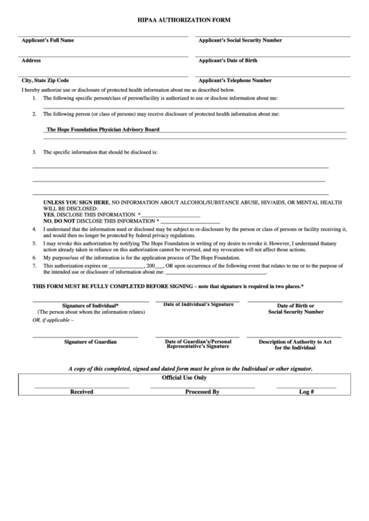 Hippa Form Fillable Printable Forms Free Online