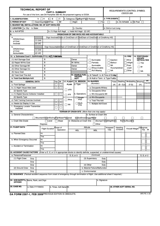 Da Form 2397-1 - Technical Report Of U.s. Army Aircraft Accident Printable pdf