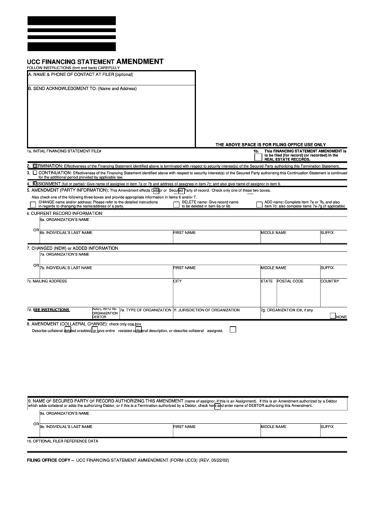 Form Ucc3 - Ucc Financing Statement Amendment Printable pdf