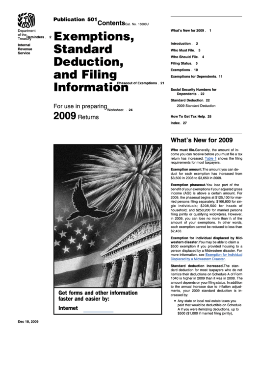 Publication 501 - Exemptions, Standard Deduction, And Filing Information - 2009 Printable pdf