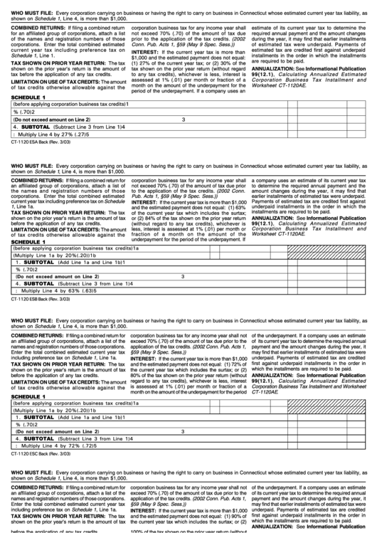 Form Ct-1120esa - Connecticut Corporation Business Tax Printable pdf