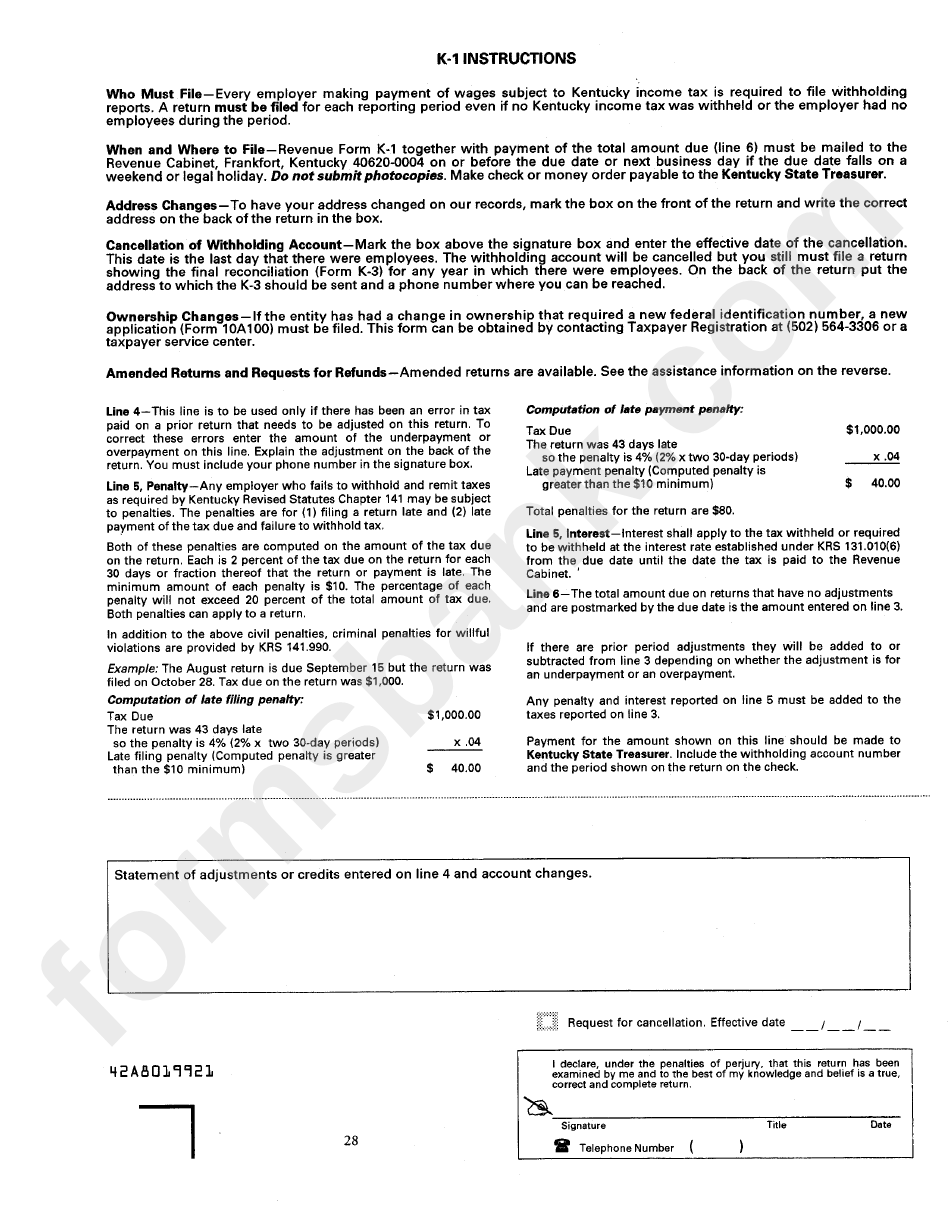 Form K-1 - Instructions - Income Tax Report