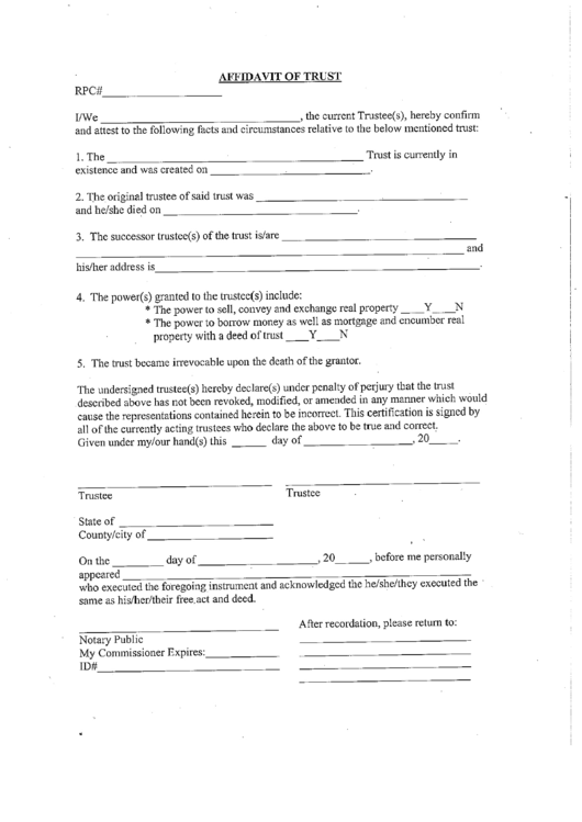 Affidavit Of Trust Template Printable pdf