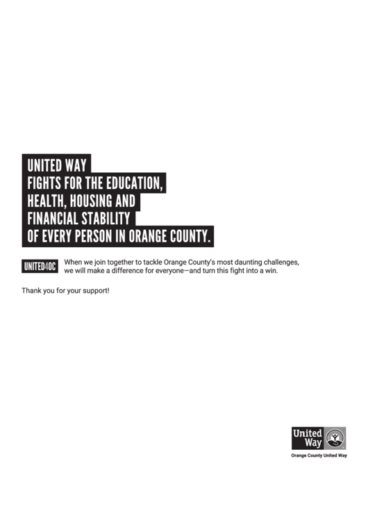 United Way Pledge Form - Orange County, California Printable pdf