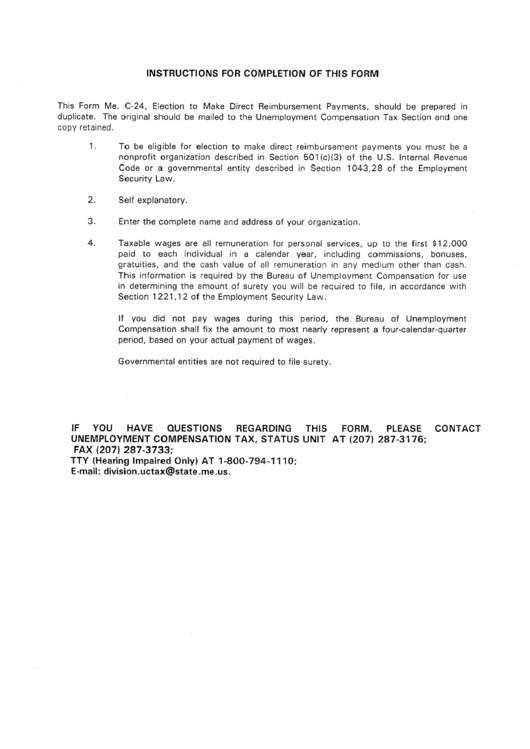Form C-24 - Instructions - Election To Make Direct Reimbursement Payments Printable pdf