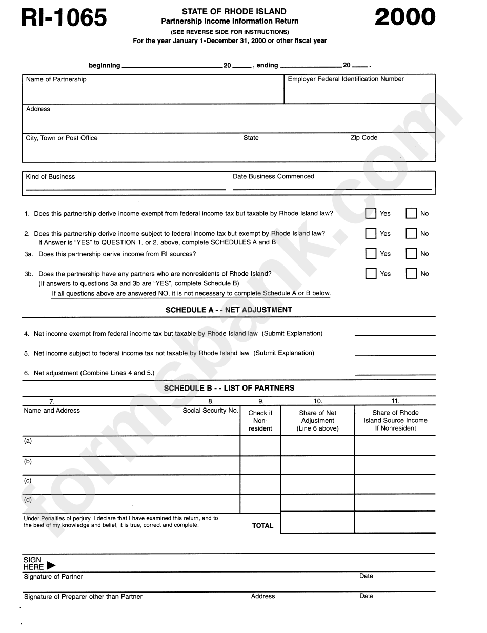 Form Ri-1065 - Partnership Income Information Return - 2000
