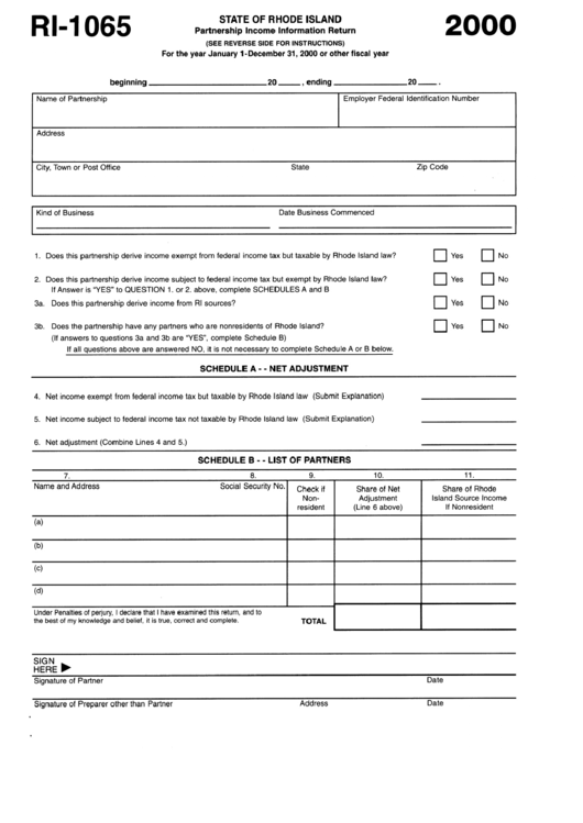 Form Ri-1065 - Partnership Income Information Return - 2000 Printable pdf