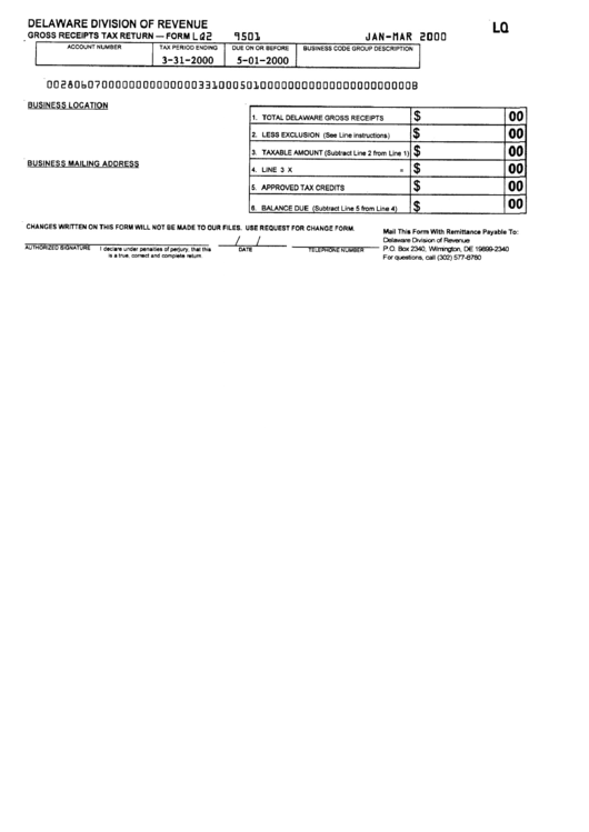 Form Lq2 - Gross Receipts Tax Return - 2000 Printable pdf