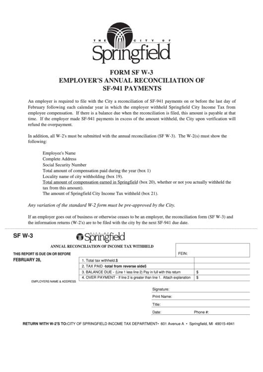 Form Sf W 3 Annual Reconciliation Of Income Tax Withheld Printable Pdf Download 9037