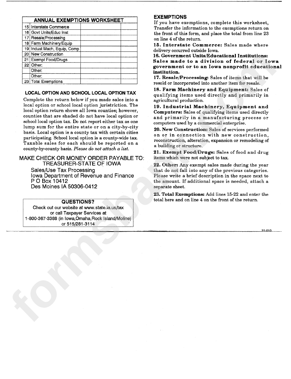 Annual Sales Tax Return Instructions And Worksheet