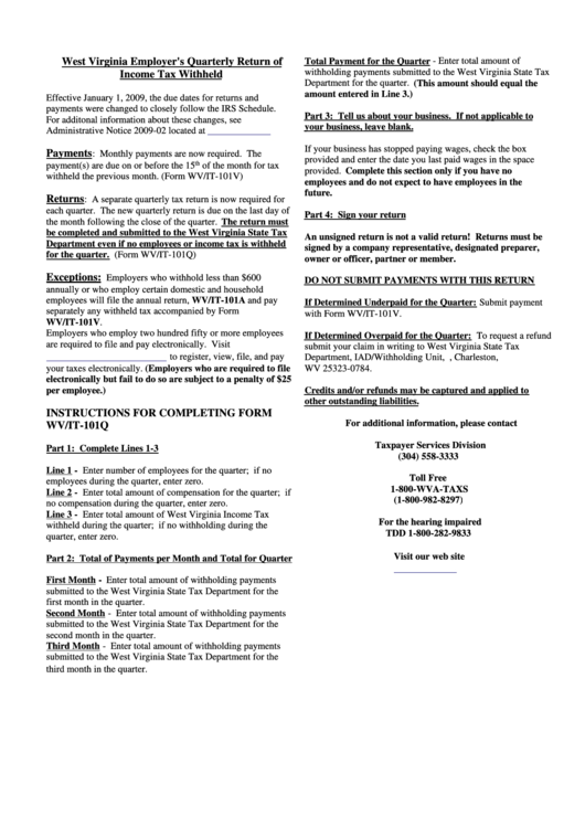 Instructions For Completing Form Wv/it-101q Printable Pdf Download