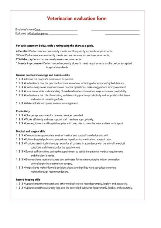 Veterinarian Evaluation Form Printable pdf