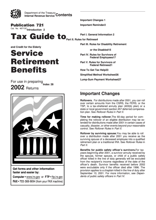 Publication 721 - Tax Guide To U.s. Civil Service Retirement Benefits - 2002 Printable pdf