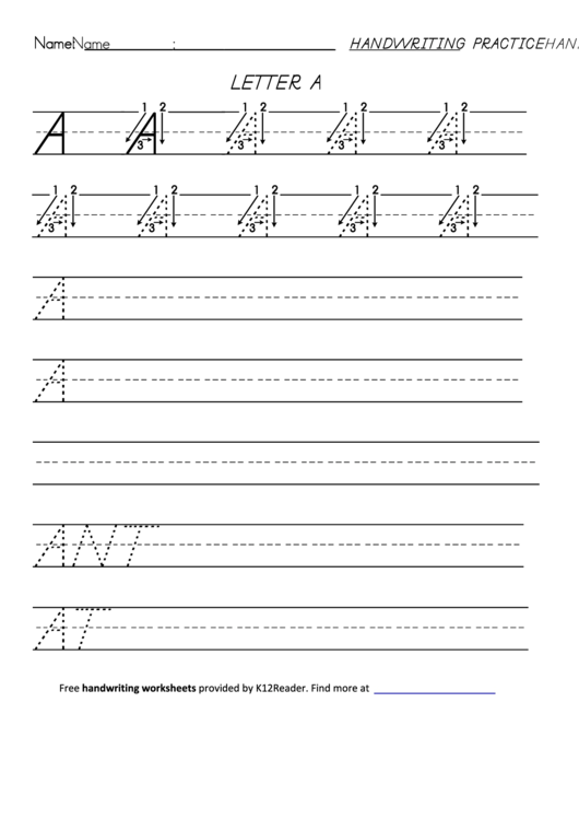 Letters A-Z Handwriting Practice Sheet Printable pdf