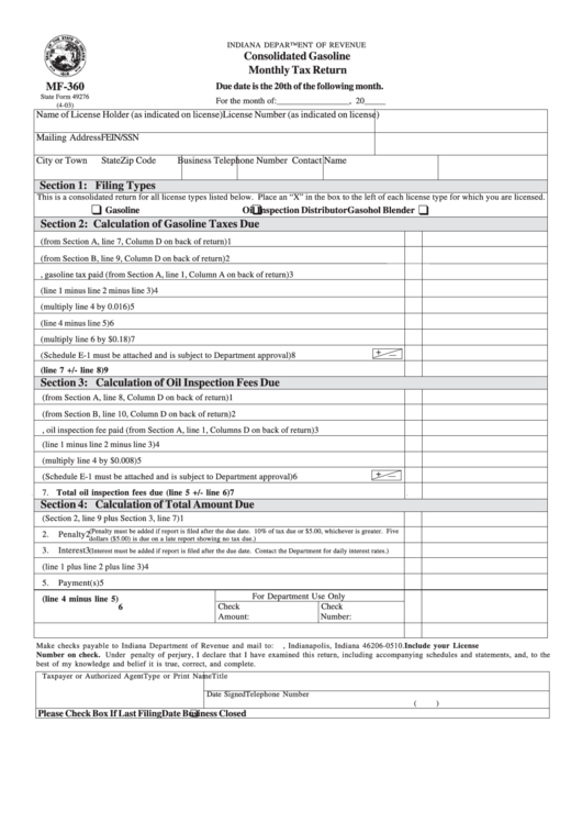 Form Mf-360 - Consolidated Gasoline Monthly Tax Return - 2003 Printable pdf