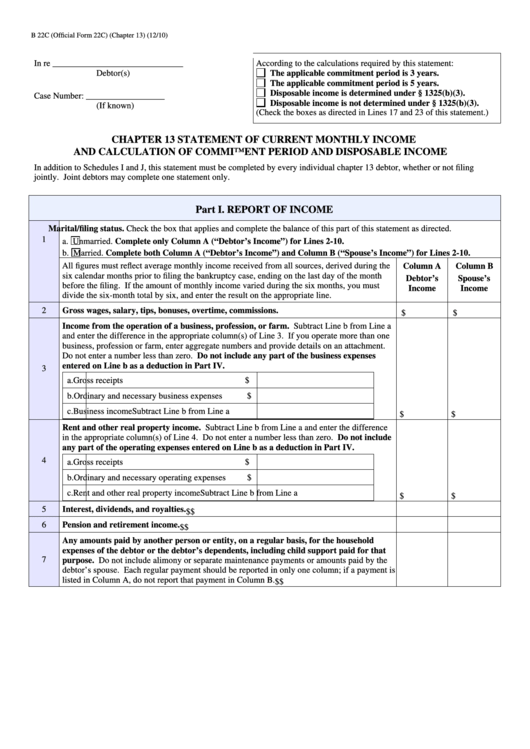 Fillable Official Form 22c - Statement Of Current Monthly Income And Calculation Of Commitment Period And Disposable Income Printable pdf