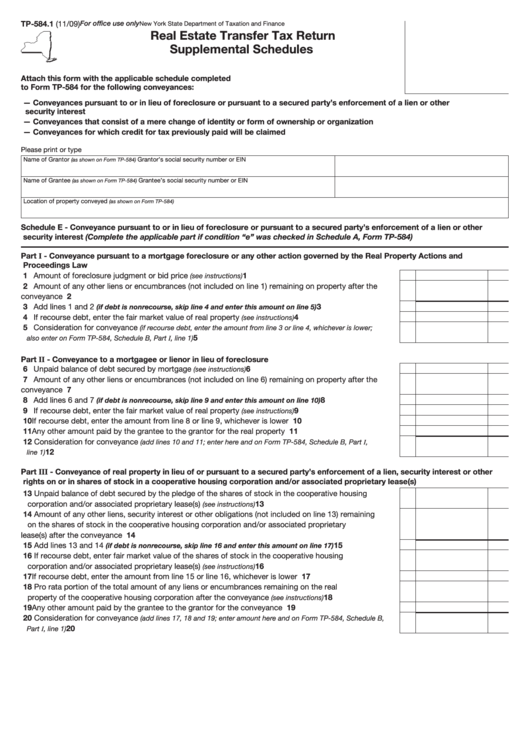 Form Tp-584.1 - Real Estate Transfer Tax Return - Supplemental Schedules - New York State Department Of Taxation Printable pdf