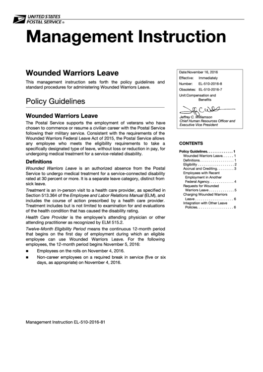 Management Instruction - Usps Printable pdf