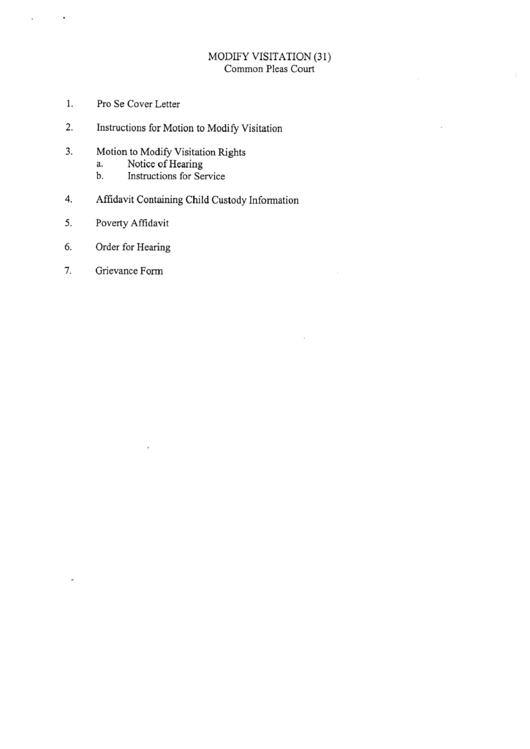 Modify Visitation Forms - Common Pleas Court - Ohio Printable pdf