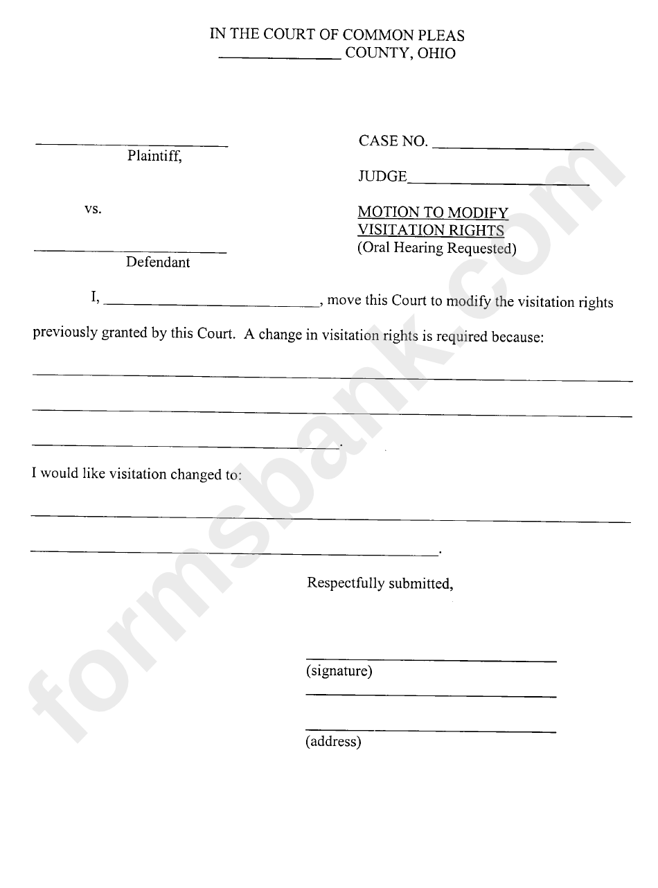 Modify Visitation Forms - Common Pleas Court - Ohio