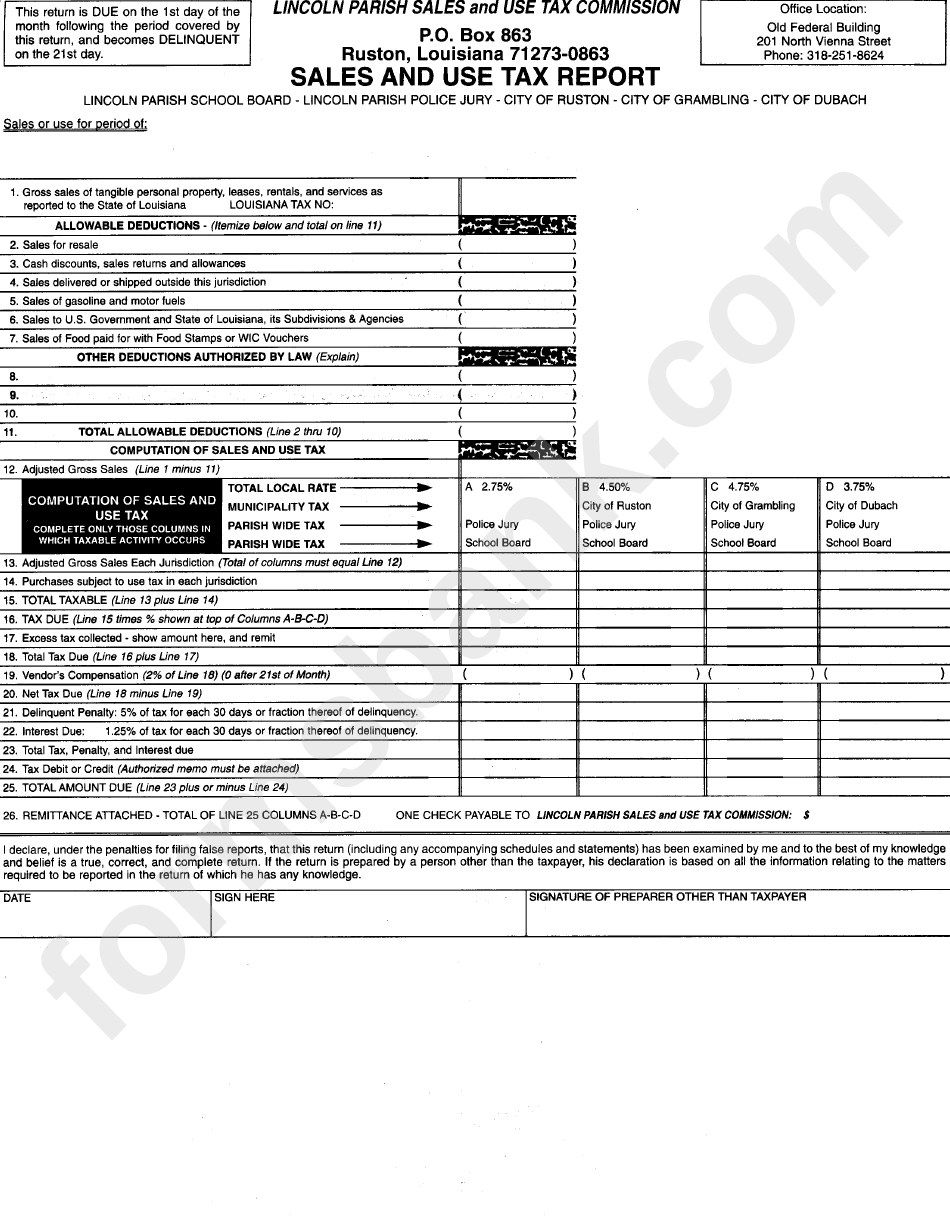 Sales And Use Tax Report Lincoln Parish Sales And Use Tax Commission