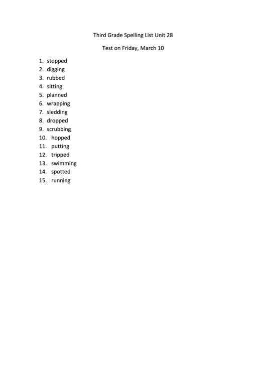 Third Grade Spelling List Printable pdf