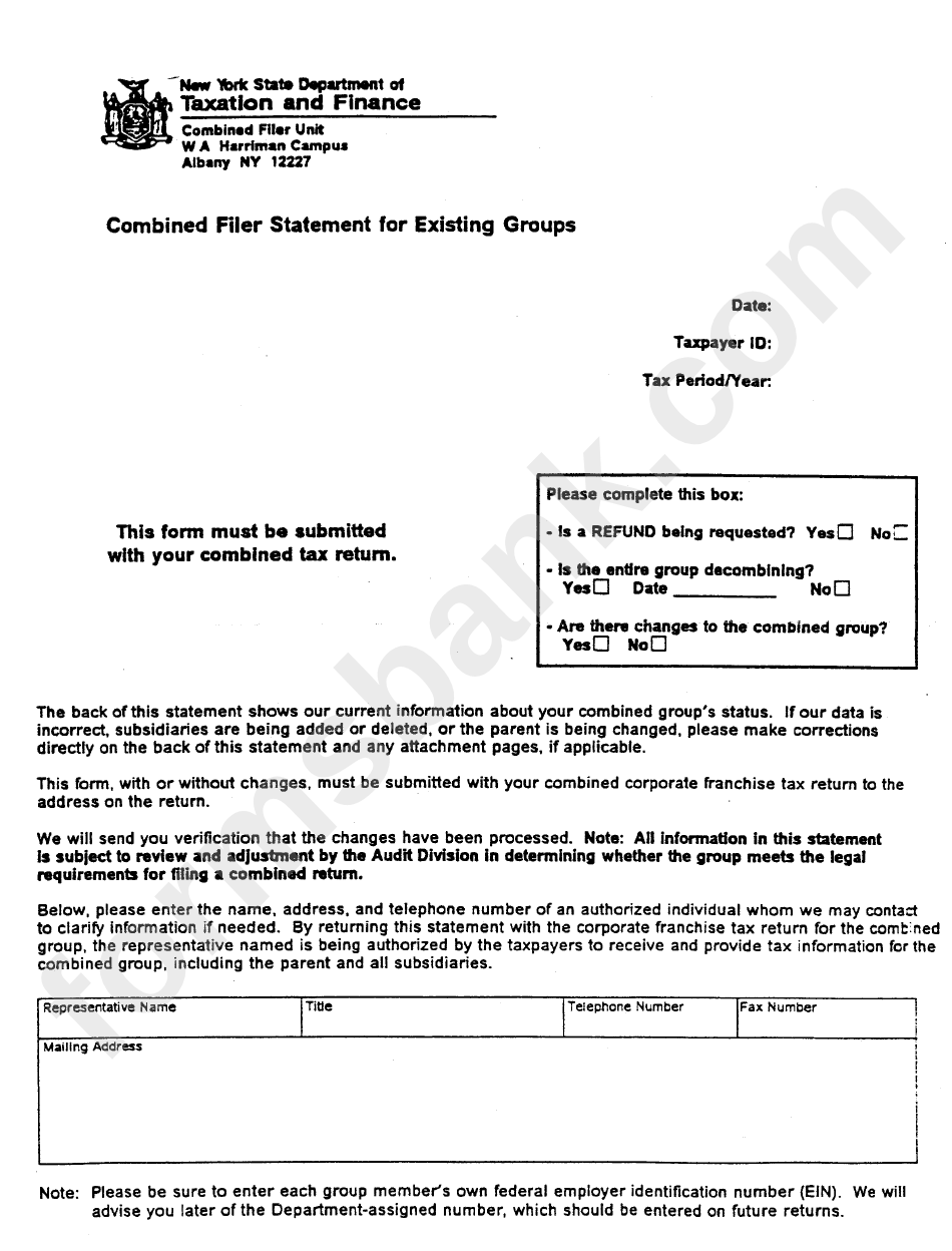 Form Ct-50 - Combined Filer Statement For Existing Groups - 1998
