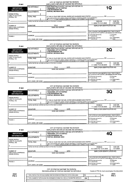 Form P-941 - City Of Pontiac Employer