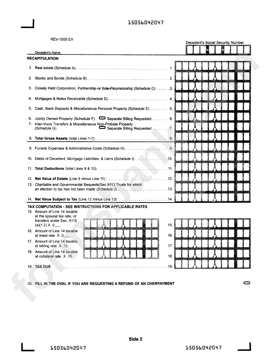 Form Rev-1500 Ex - Inheritance Tax Return Resident Decedent - Pa Dept. Of Revenue