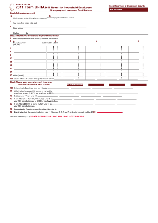 Form Ui-Ha - Return For Household Employers - Illinois Department Of Employment Security - 2011 Printable pdf