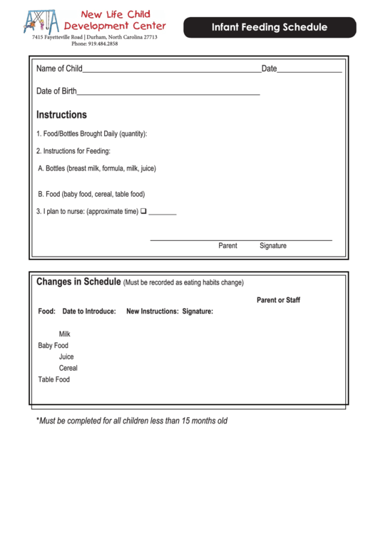 Infant Feeding Schedule Printable pdf