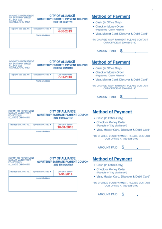 Quarterly Estimate Payment Coupon - City Of Alliance - 2013 printable ...