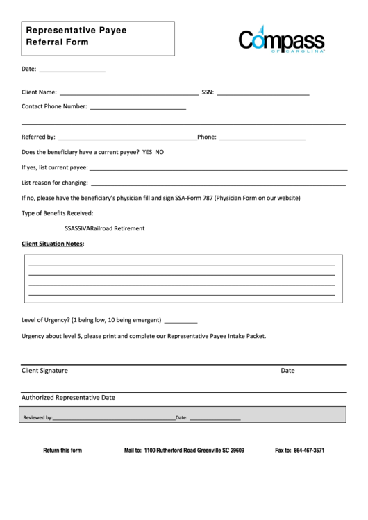 Fillable Representative Payee Referral Form Printable pdf