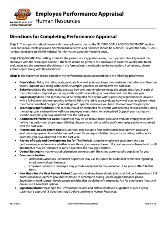 Fillable Employee Performance Appraisal Form Printable pdf
